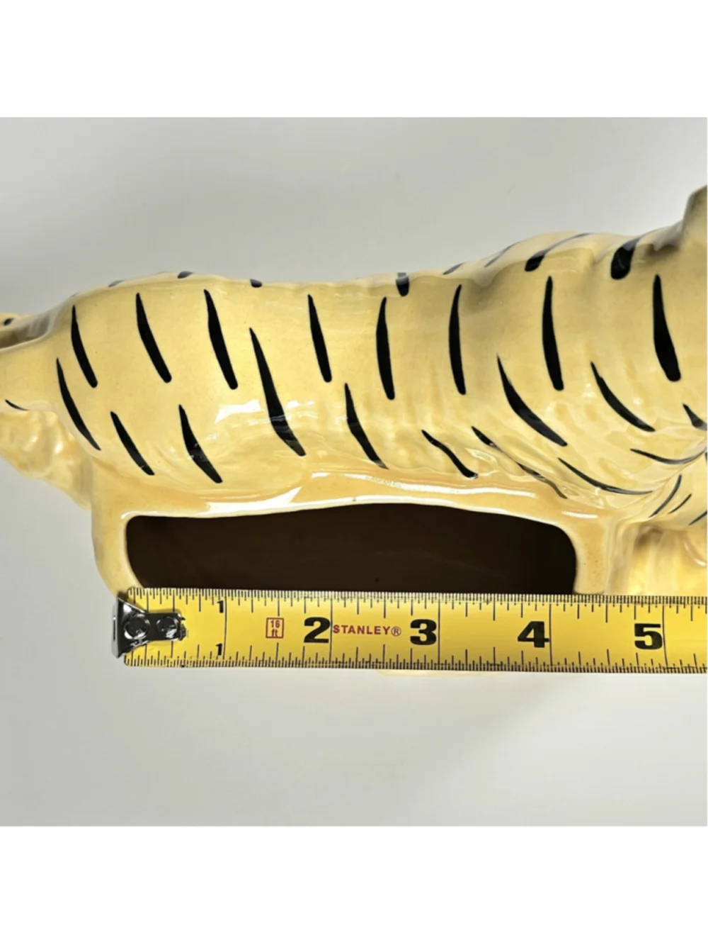 Vintage MCM Yellow Ceramic Tiger Planter Figurine 1950s TV Top Caddy Retro Gloss